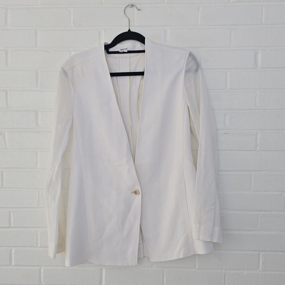 Helmut Lang Women’s White Open Back Knit Viscose Blazer Single Button Size 8 - Picture 3 of 11